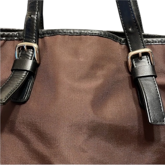 Burberry brown microfiber bucket black genuine leather trim  like new - Picture 5 of 16